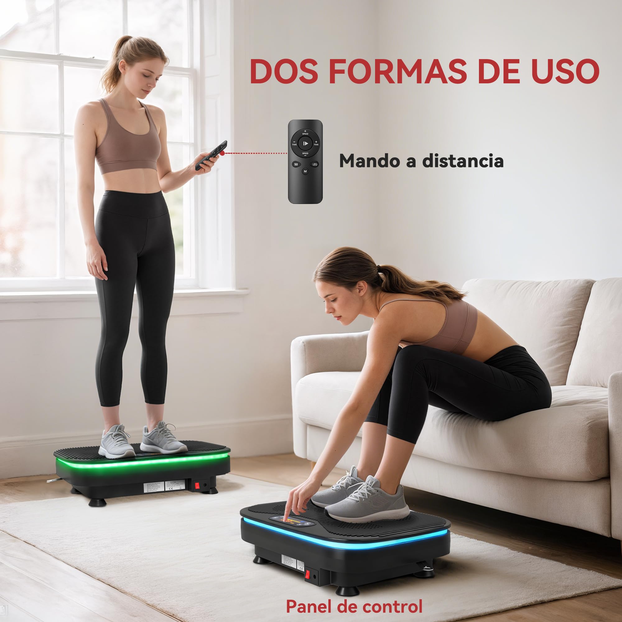 SPORTNOW Plataforma Vibratoria, 99 Velocidades, 3 Programas, Plataforma Vibración Muscular con Altavoz Bluetooth, Pantalla LED, Luces, Mando a Distancia, Bandas Elásticas, para Hacer Ejercicio en Casa