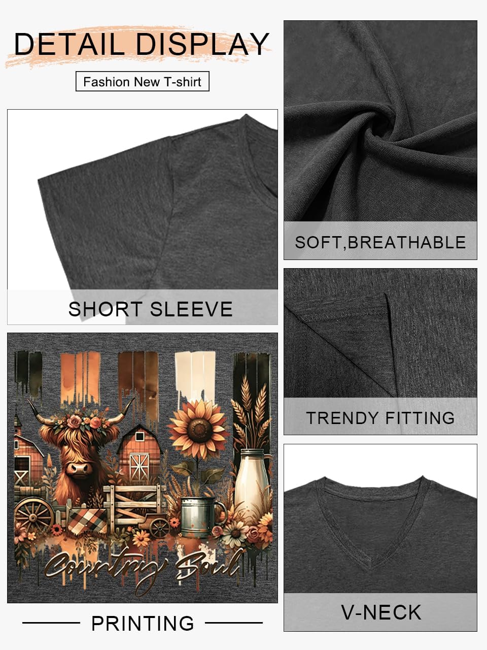 Women Cowgirl Shirts Vintage Farm Country T Shirts Funny Cow Graphic Tees Short Sleeve Tops - Image 5