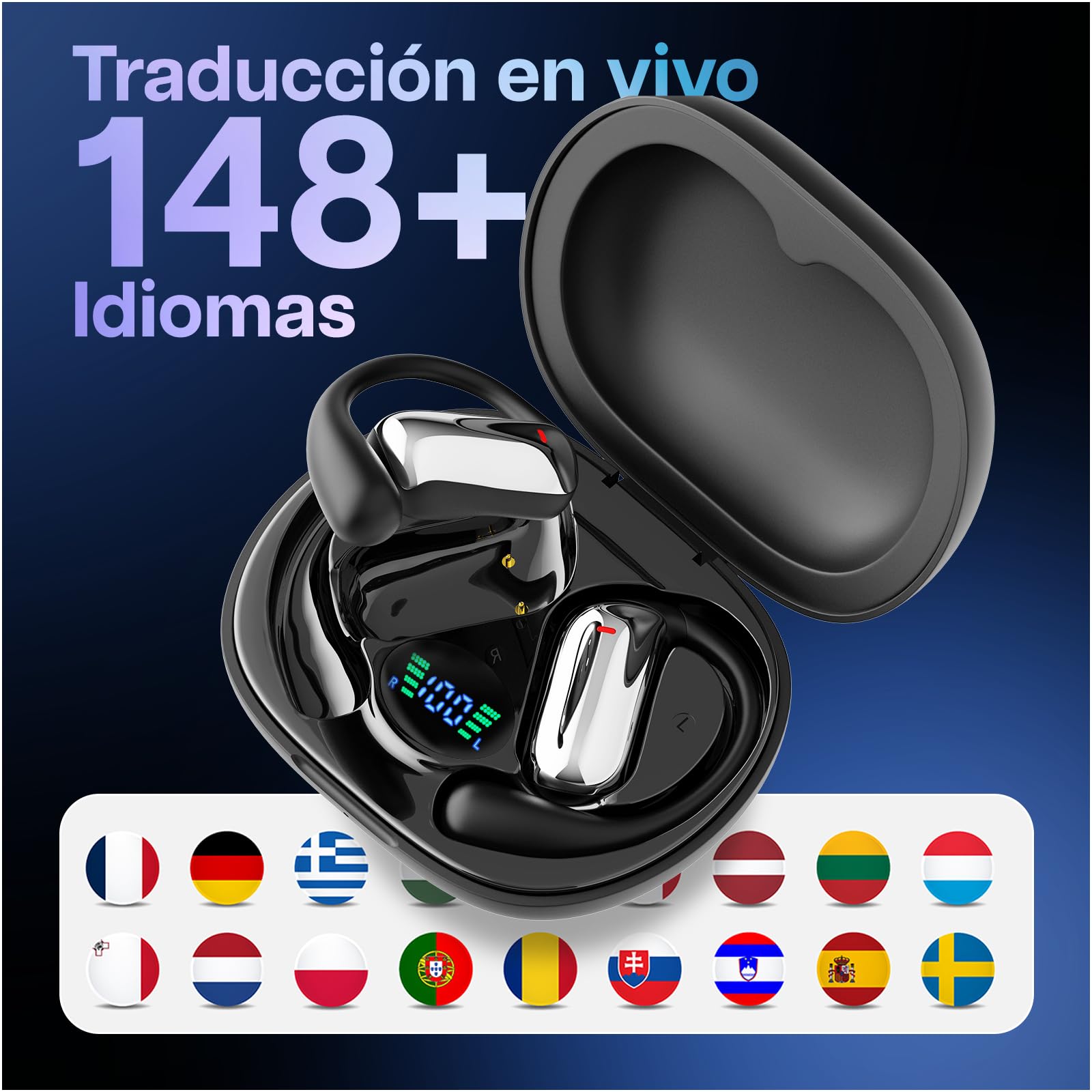 MMOBIEL Auriculares Traductores AI Tiempo Real Traducción en 148 Idiomas con App – Open-Ear Bluetooth – 90 h en Espera, 400 mAh – Música, Llamadas, Traducción, Viajes, Negocios y Aprendizaje