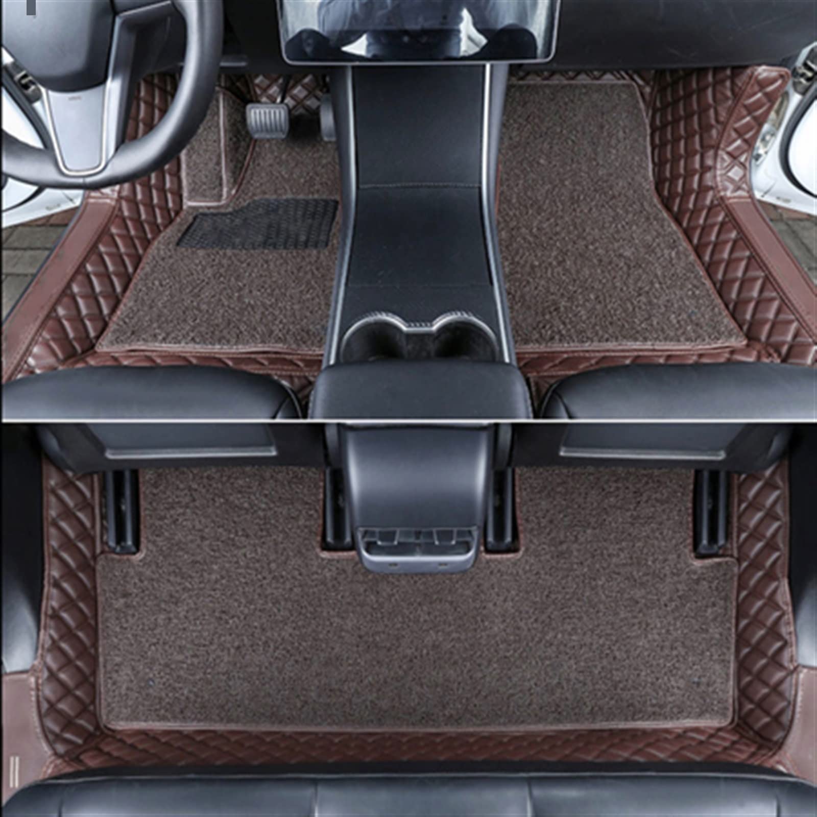 Tapis de sol pour Tesla Model 3 2019-2021 double couche café élégant