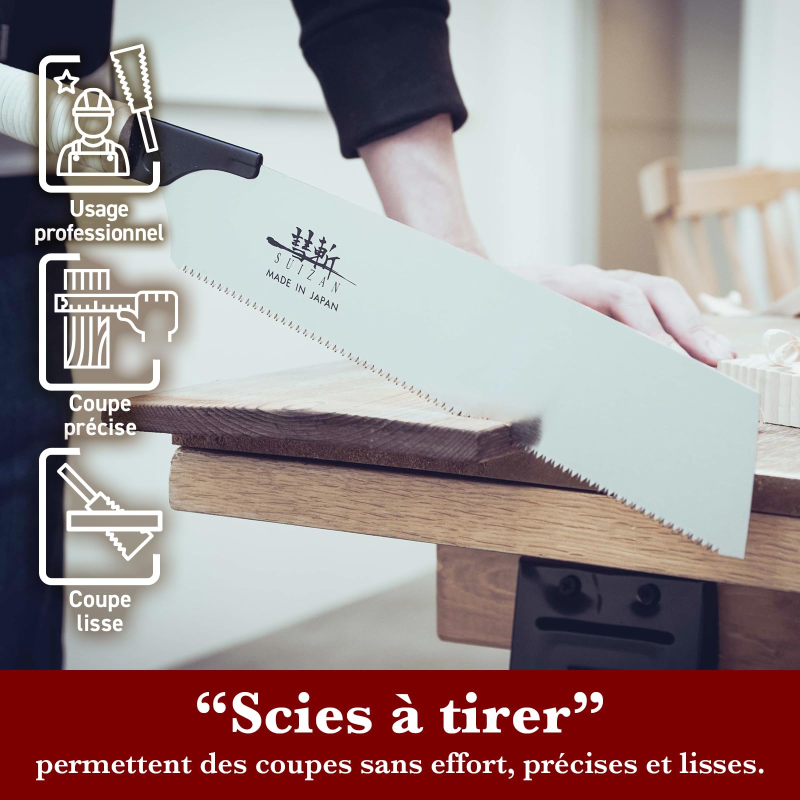 SUIZAN Kataba Scie japonaise à simple tranchant 265mm - Outils de menuiserie professionnels