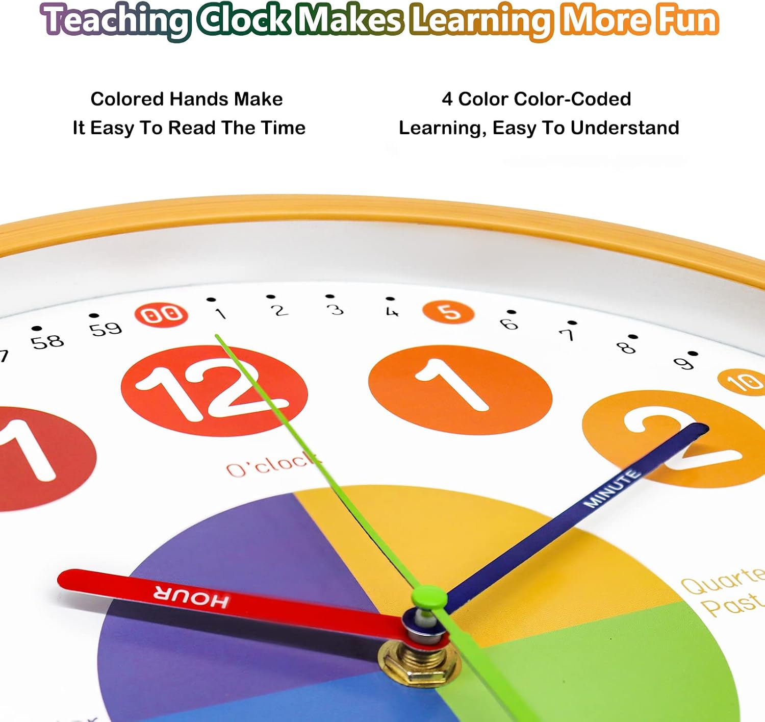 VREAONE Teaching Clock for Kids 12 inch Learning Wall Clock Silent Movement and Colorful Numerals Kids Wall Clocks for Classroom Playroom Nursery Bedrooms Kids Room School