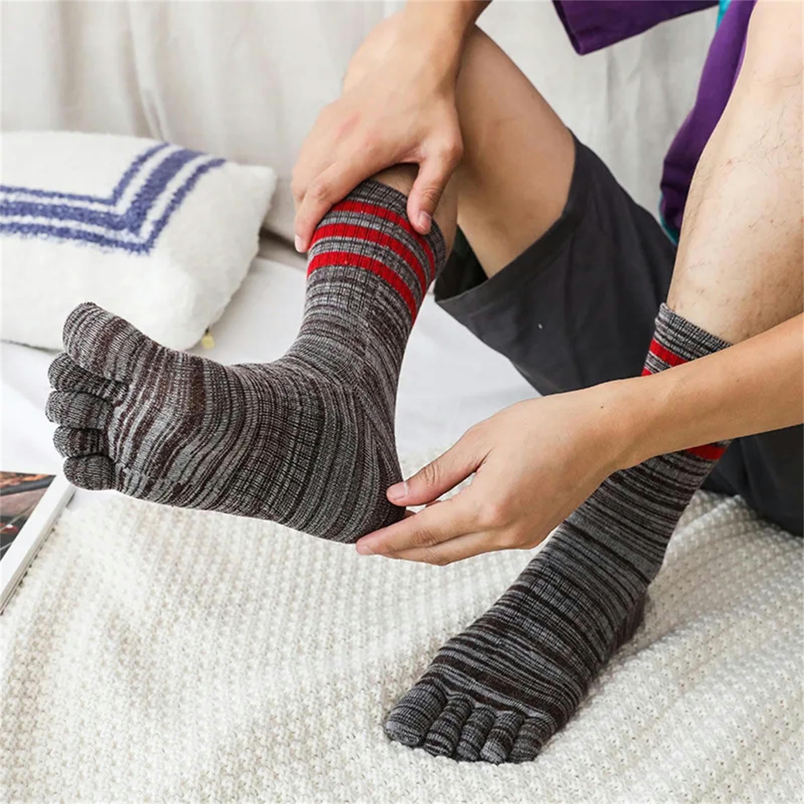 Calzini Calzini A Cinque Di Grandi Dimensioni Per Uomini In Cotone A Strisce Colorate Con Le Dita Dei Piedi