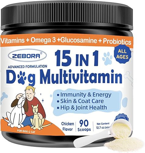 Polvo multivitamínico para perros con glucosamina, vitaminas para perros y suplementos para apoyo inmunológico, suplemento para la piel y el pelaje