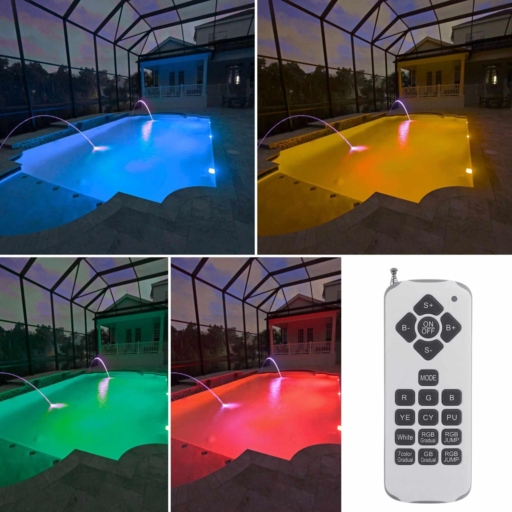 BARCELONA LED Foco LED para piscina RGB 24W 12V AC Sumergible con mando a distancia IP68 Luz de colores para piscinas, fuentes y áreas acuáticas, montaje en superficie, alta durabilidad y eficiencia