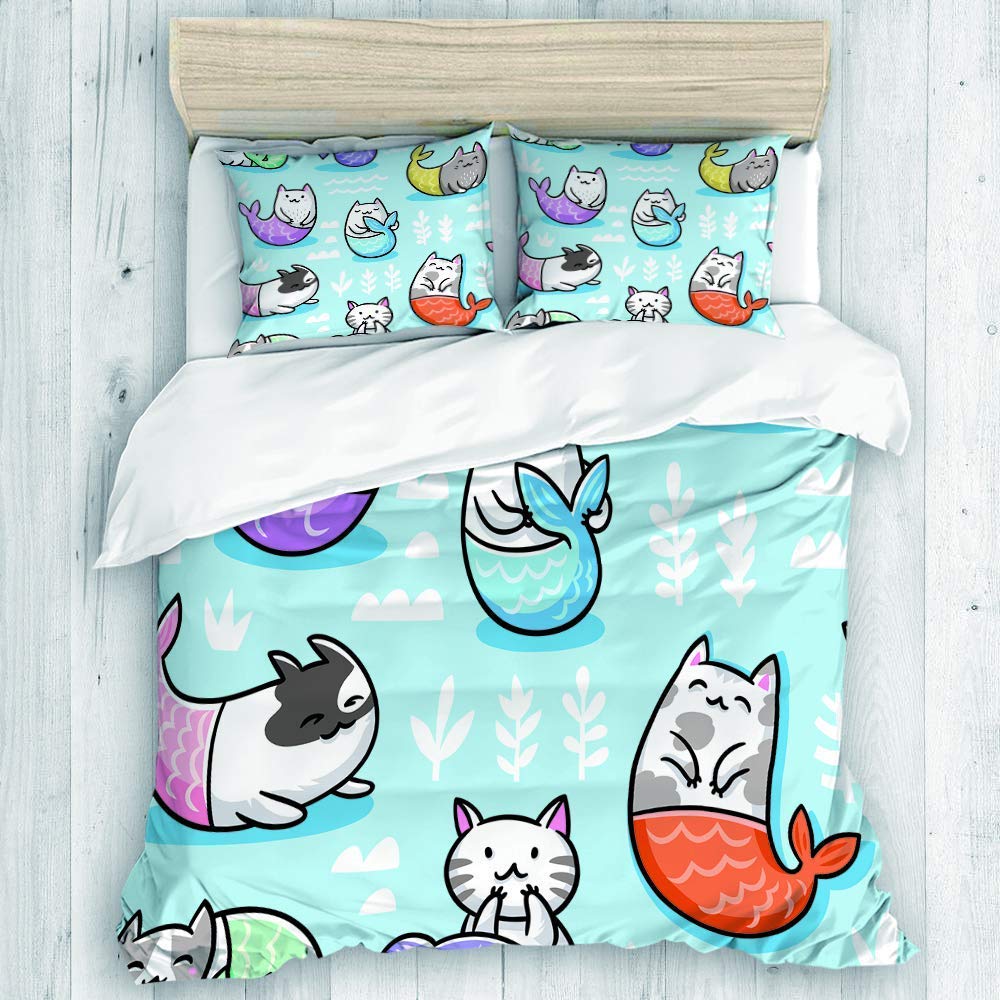 Amazon Dojofelpm 布団カバーセット 掛け布団カバーセット ボックスシーツ 枕カバー 水の下の猫人魚 極細マイクロファイバー ベッドカバー セミダブル 寝具カバーセット ダブル 190x210cm 寝具カバーセット オンライン通販