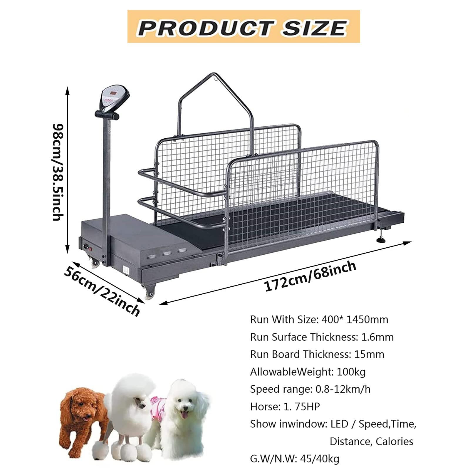 Hondenloopband Voor Grote Middelgrote Honden, Loopband Voor Honden, Trainingsapparatuur met LCD-scherm, Snelheid 0,8-12 Km/u Voor Honden, Binnen- en Buitentraining, Tot 220 LB