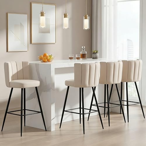 Miniatura 17 de Velvet - Taburetes de bar de 26 pulgadas de altura de mostrador, juego de 2 taburetes de cocina modernos, sillas tapizadas con patas de metal dorado