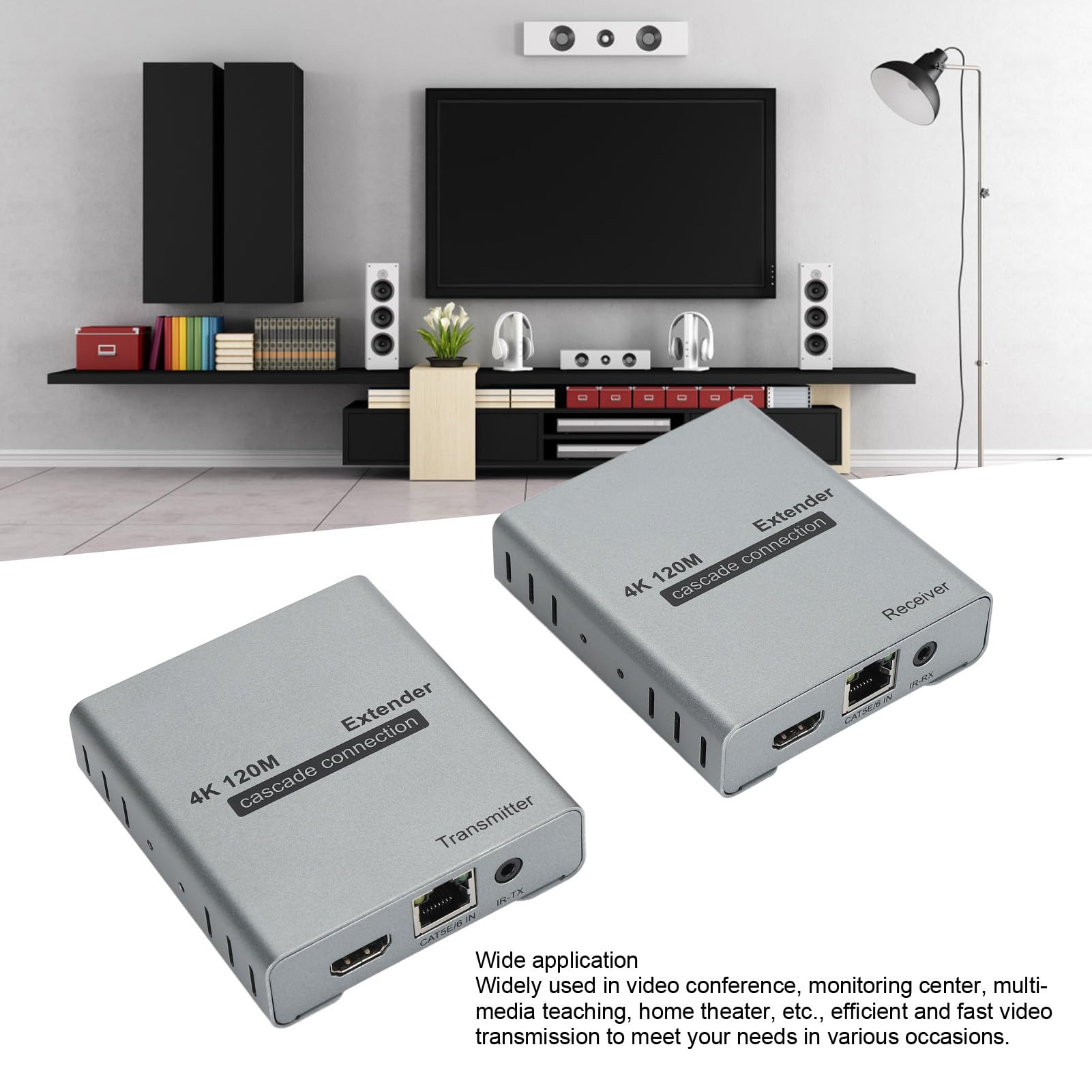 Extensor HDMI, Extensor de Amplificador de Señal HDMI 4K 120M, Conexión en Cascada de Cable LAN CAT5e Cat6 a Través de RJ45 Ethernet, Compatible con Control Remoto por