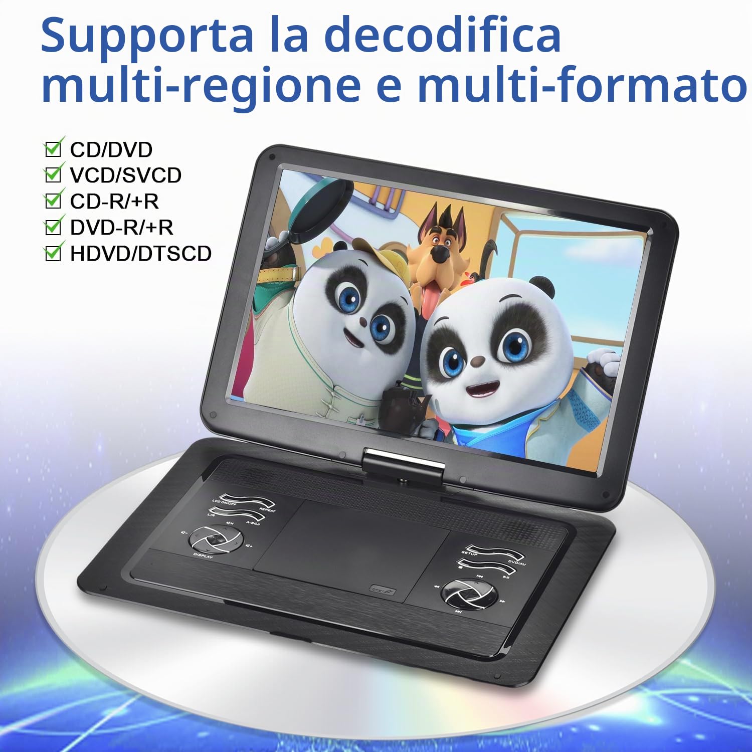 Lettore DVD portatile 19,6" HD per auto bambini multi-regione