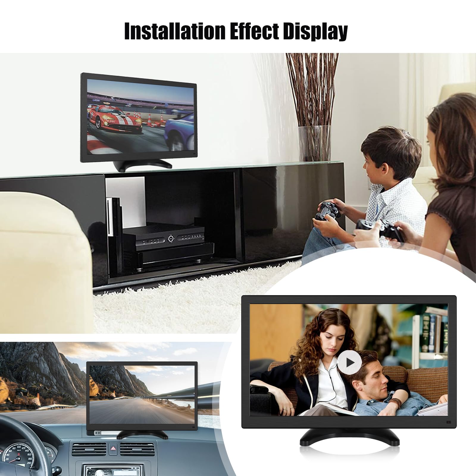 CAMECHO 15,6-calowy przenośny monitor FHD 1080P z wbudowanymi głośnikami HDMI VGA RCA BNC mini monitor do gier PC telewizji DVD samochodowych i systemów CCTV