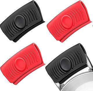 Silicone Assist Pot Handle Holder 2 Pairs Heat Insulated Hot Pot Grip, Griddles, Skillets (Red and Black) Handle Cover Sleeve Grip for Pans Heat-Resistant