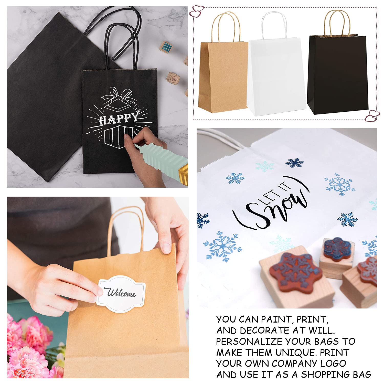 Lot De 10 Sacs Cadeaux Avec Nœud Ruban, Sacs Cadeaux En Papier Avec Poignées, Sacs Cadeaux Pour