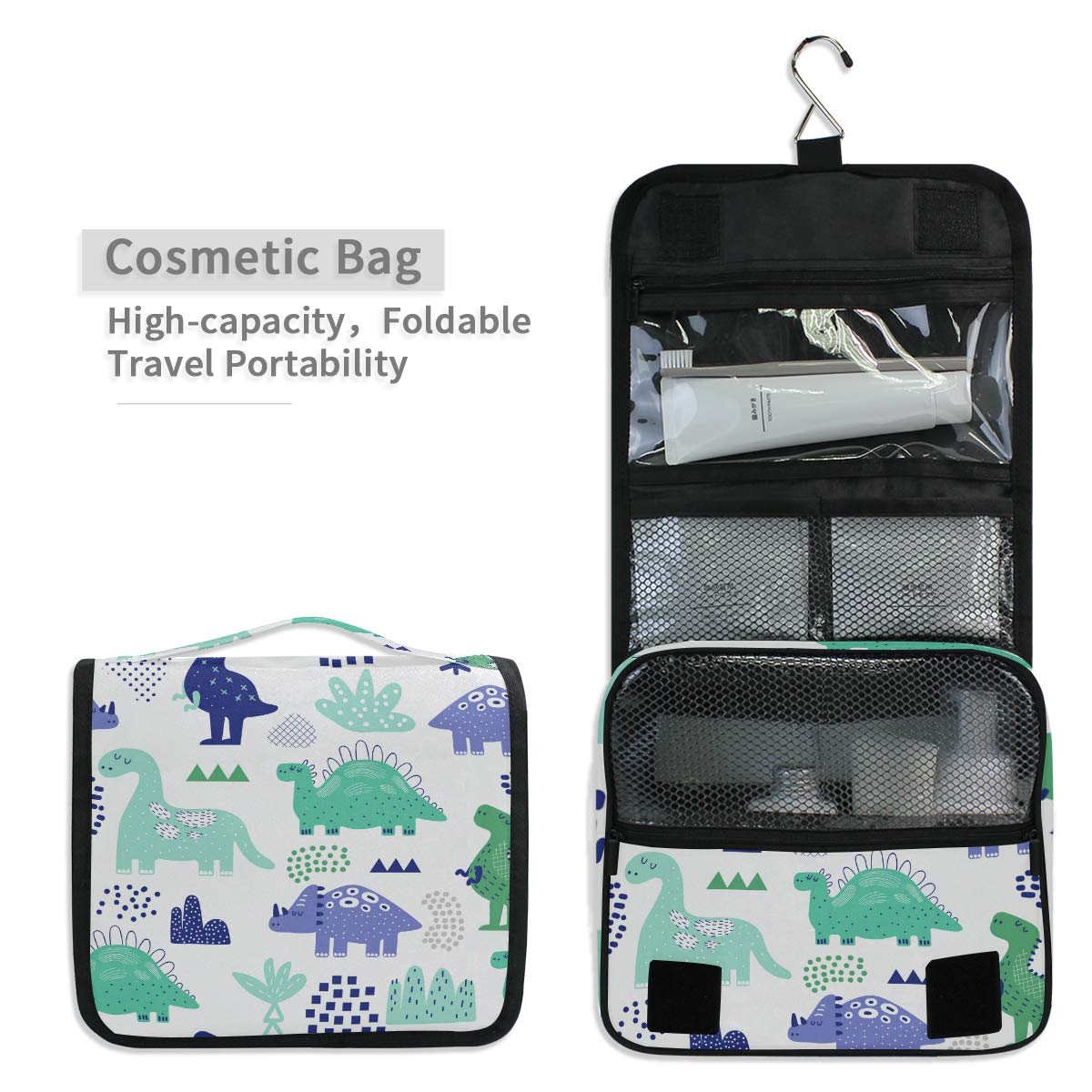 Kit de neceser de viaje colgante, estuche de maquillaje, organizador de cosméticos para hombres y mujeres, Dinosaurios creativos, Talla única