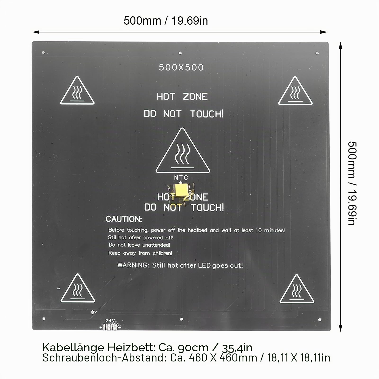 Heizbett für 3D Drucker 24 Volt 350 Watt 500 x 500 mm Aluminium Legierung Schnelle Erwärmung Heizplatte Hotbed