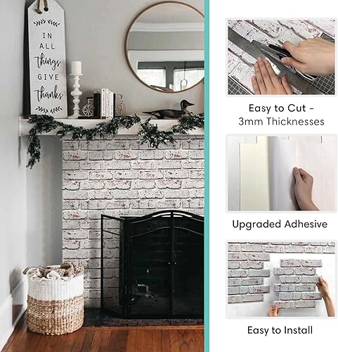 Miniatura 6 de Commomy 10 paneles de pared de ladrillo sintético 3D de 11.8 x 11.8 pulgadas, tamaño pequeño de PVC fino para despegar y pegar, azulejos de ladrillo