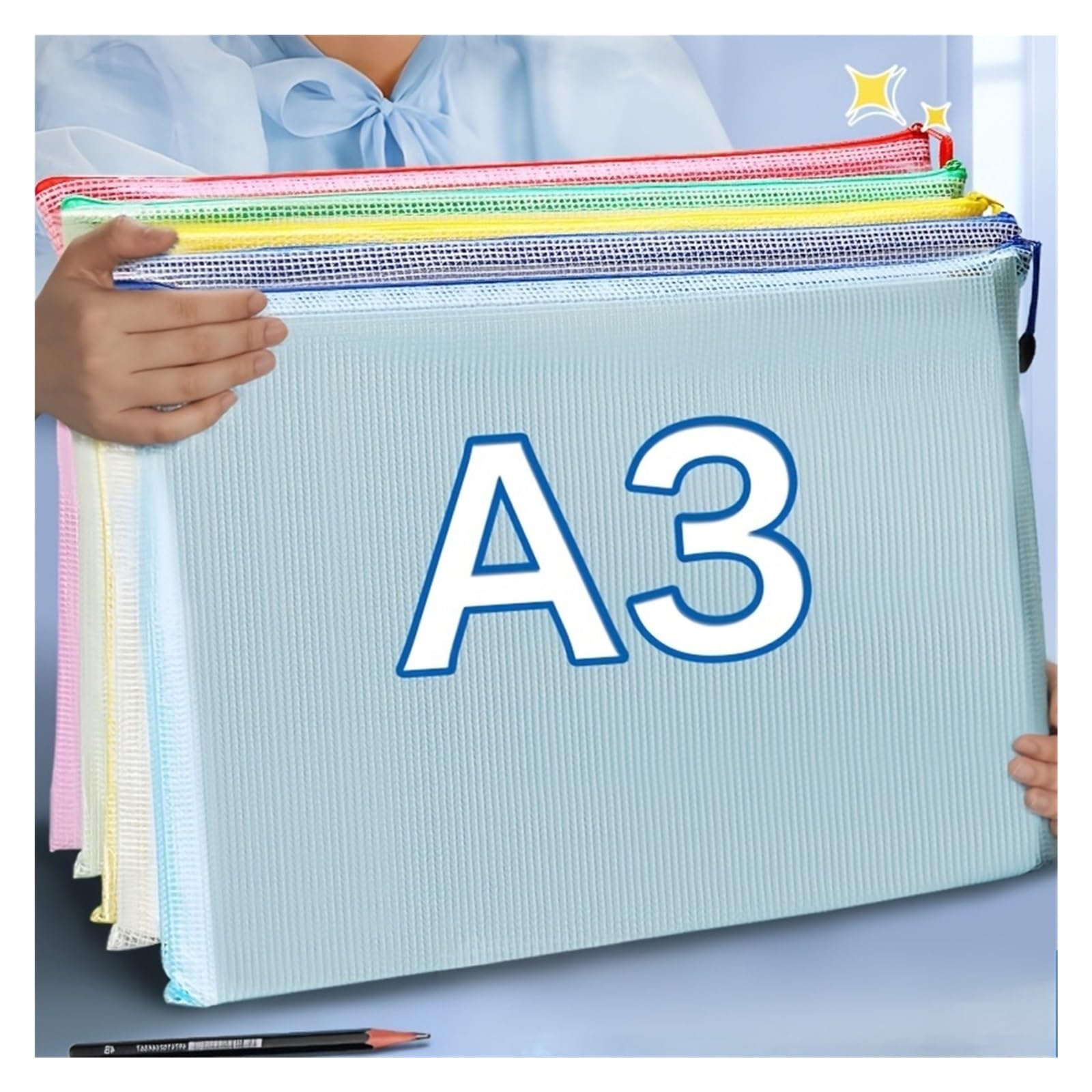 24 Stück A3 A4 PVC-Kunst-Aufbewahrungstaschen mit Reißverschluss, großes Fassungsvermögen, Zeichen-Organizer