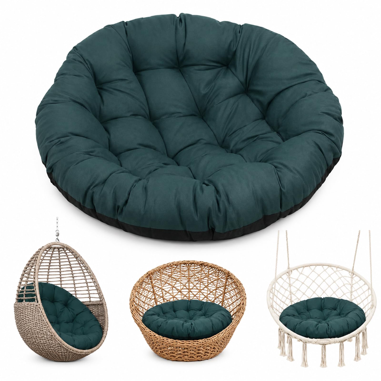 Cuscino per poltrona sospesa, 60 x 60 cm, rotondo, per poltrona sospesa, per sedia a dondolo, per esterni, pieghevole, per interni ed esterni, verde scuro