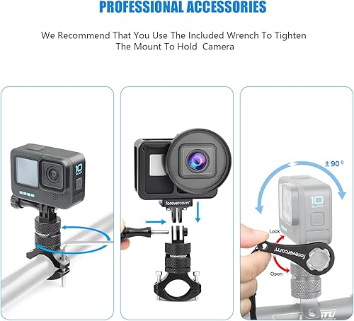 Miniatura 4 de Forevercam Soporte de manillar de bicicleta para Gopro Hero 13/12/11/10/9/8/Insta360/AKASO/DJI Osmo aluminio motocicleta manillar montaje 360°