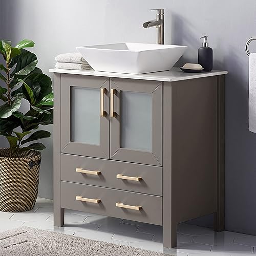Vanidad de baño de 300in con fregadero combinado tocador de baño gris premium con lavabo mueble de baño de diseño moderno con tapa de lavabo de
