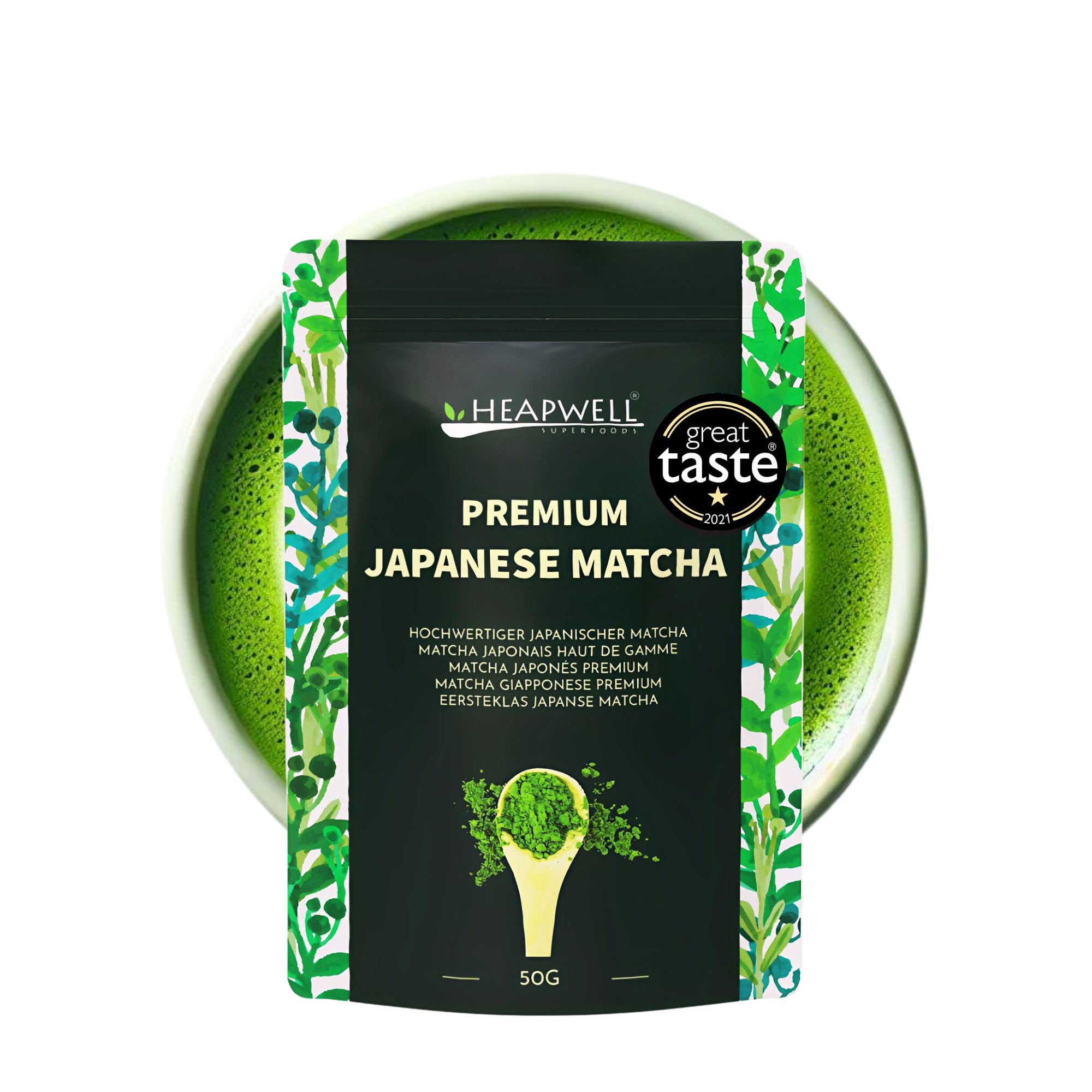 Matcha Giapponese Premium da Kagoshima - Tè Verde in Polvere 50g - Per Lattes, Frullati e Torte - Vincitore del Premio "​Great Taste" - Heapwell Superfoods
