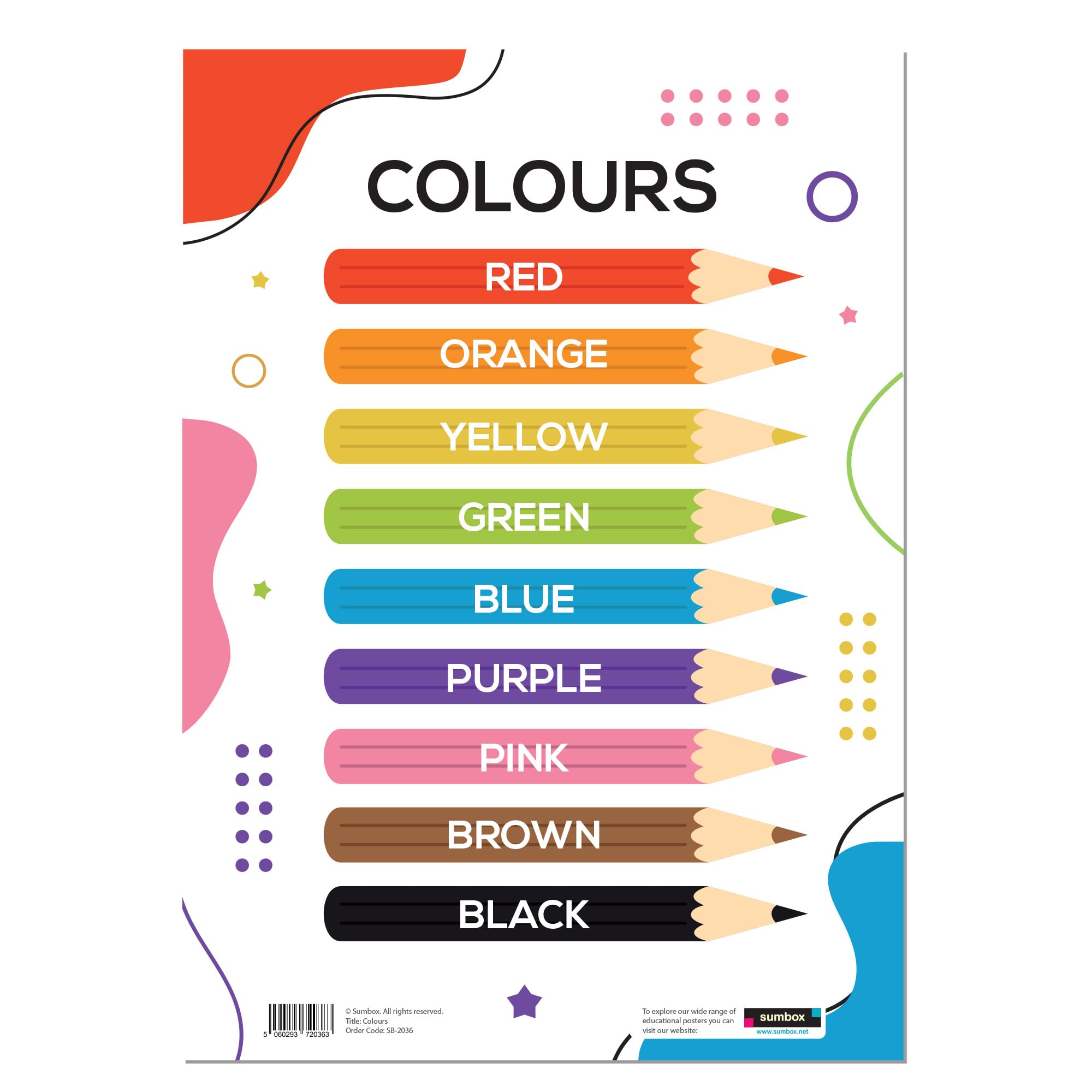 Sumbox Educational A3 Posters for Toddlers - Alphabet ABC, Numbers, Shapes & More - Kids Learning Posters for Children, Early Years Nursery Decor, Preschool Wall Charts (Colours)