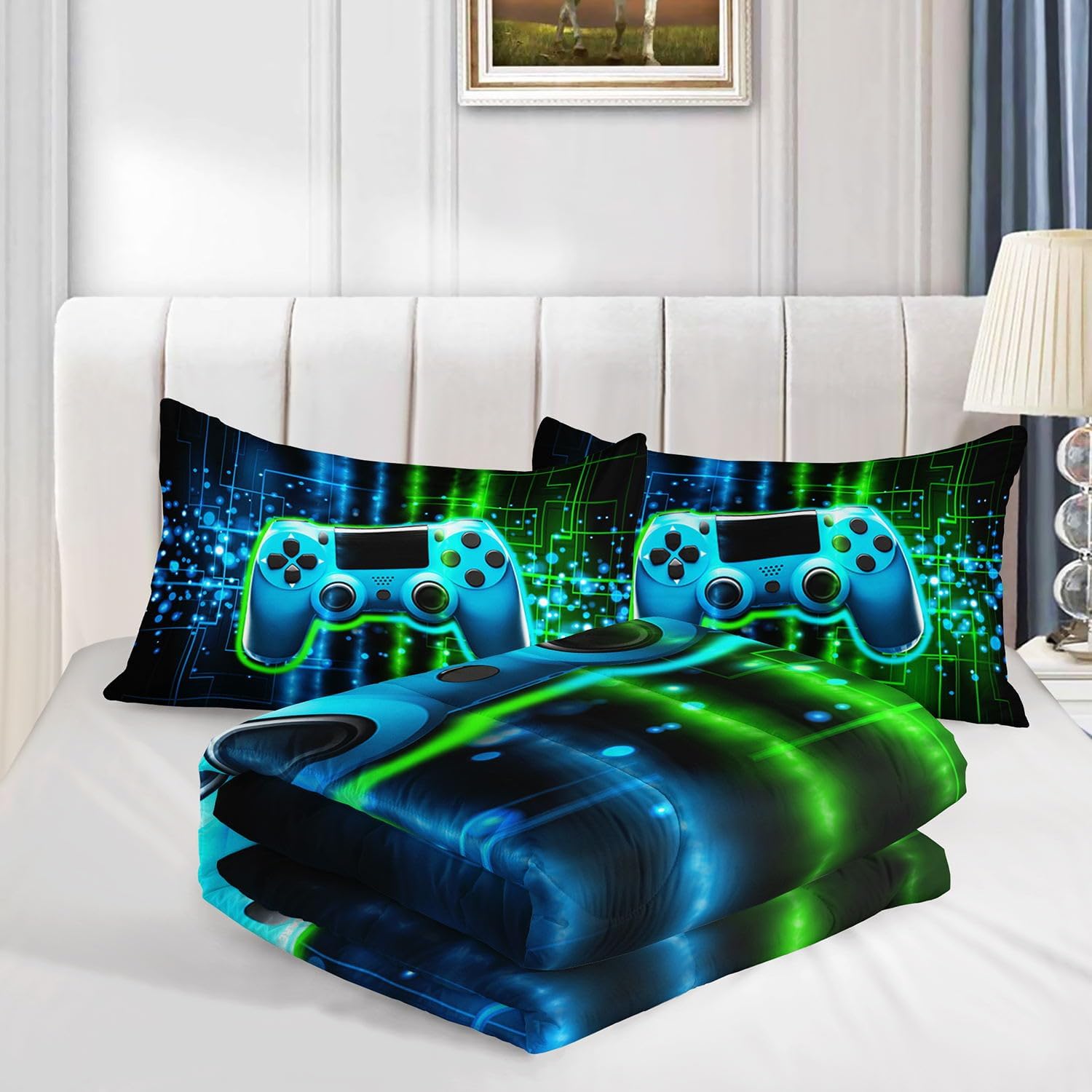 Green Gamepad Comforter Set 3D Gamepad Printed Bedding Set with 1 Comforter and 2 Pillowcases for Boys and Girls Bedroom All Season(Gamepad Twin) - Image 4