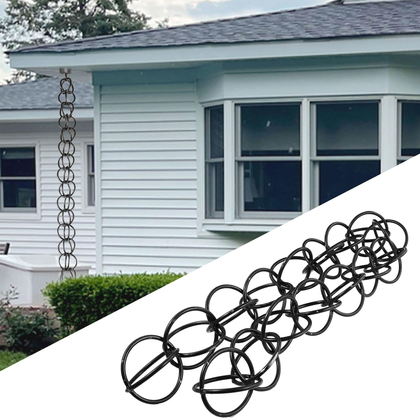 WEKONUMEX Rain Chains for Gutters, Rain Chain For Gutter Water Collection Garden Patio Gazebo Multicolor 1-10m(Black,5m(16.5ft))