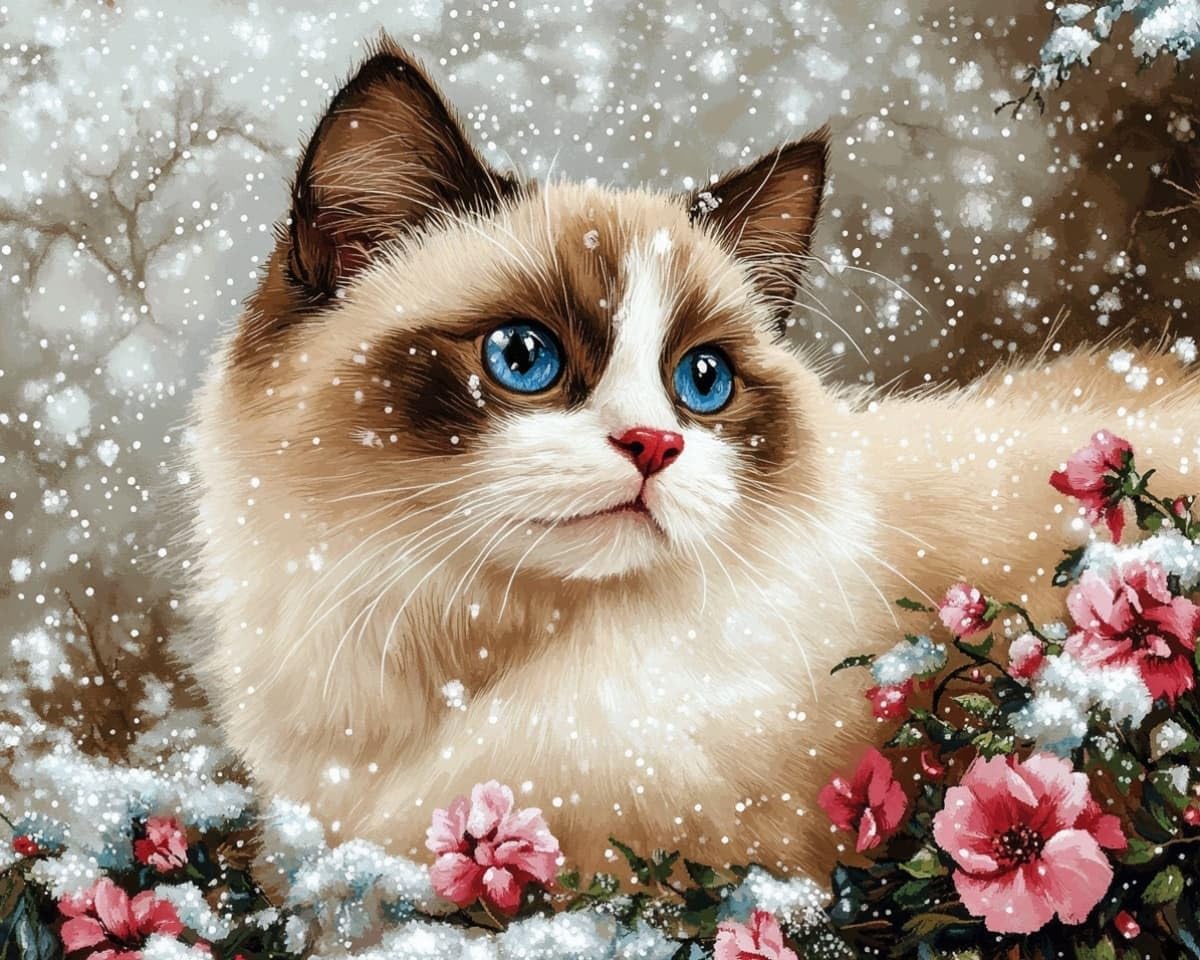 AxiangziK Cross Stitch Stamped Kits 12x16 inch,Siamese Cats and Flowers in the Snow Embroidery Crafts Needlepoint Kit,Beginners Starter Kits,DIY Handmade Gifts 11CT 3 Strands