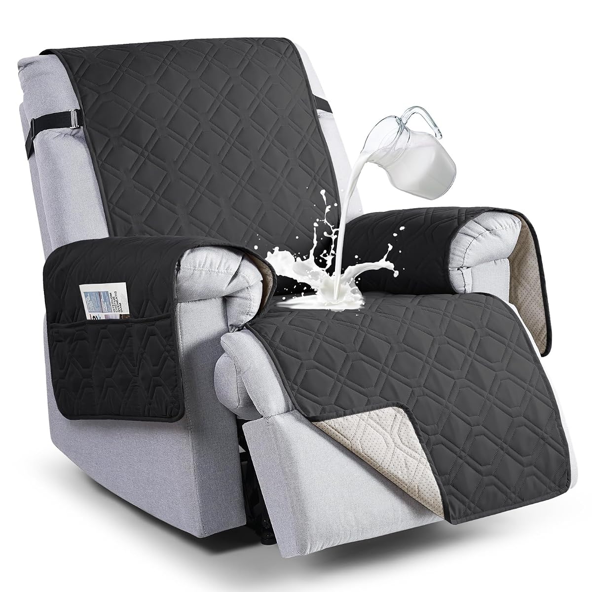 VANSOFY Modern Charcoal Gray Recliner Chair Cover, 1-Piece Washable Non-Slip