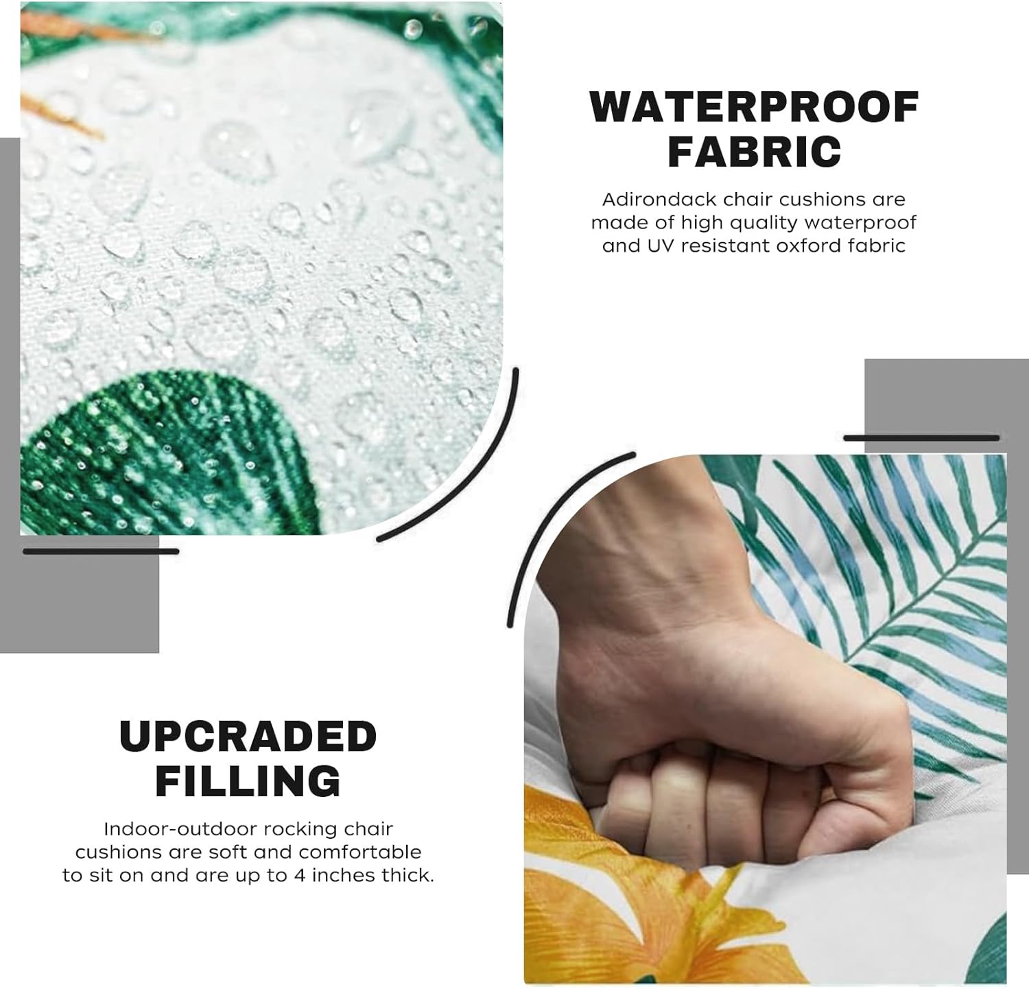 Porch Swing Cushions, Waterproof Swings Replacement Cushion 2-3 Seater with Backresk, Outdoor Thickened Patio Swings Cushion for Patio Furniture with Ties 60×40"