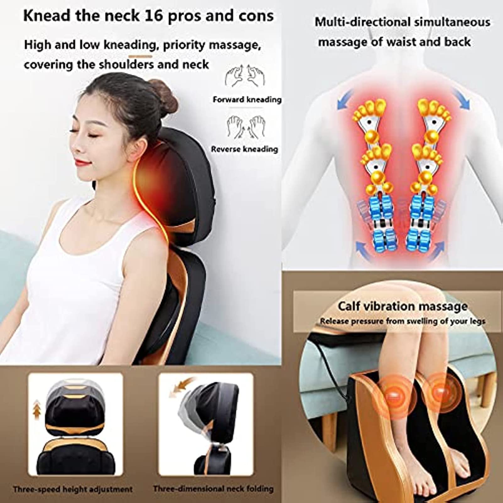 Colchoneta De Masaje Eléctrica De Cuerpo Completo, Cojín De Silla De Masaje Multifuncional 16 Cabezales De Masaje Profundo Para Amasar, Para Aliviar El Dolor De Cuello, Espalda, Cintura Y Piernas