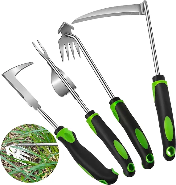 JXWENBYX Weed Puller Tool, 4 Pack Stainless Steel Weed Remover Tool, Portable Weeding Tools Gardening, Crack Weeder Tool, Uprooting Weeding Tool for Backyard Farm Planting