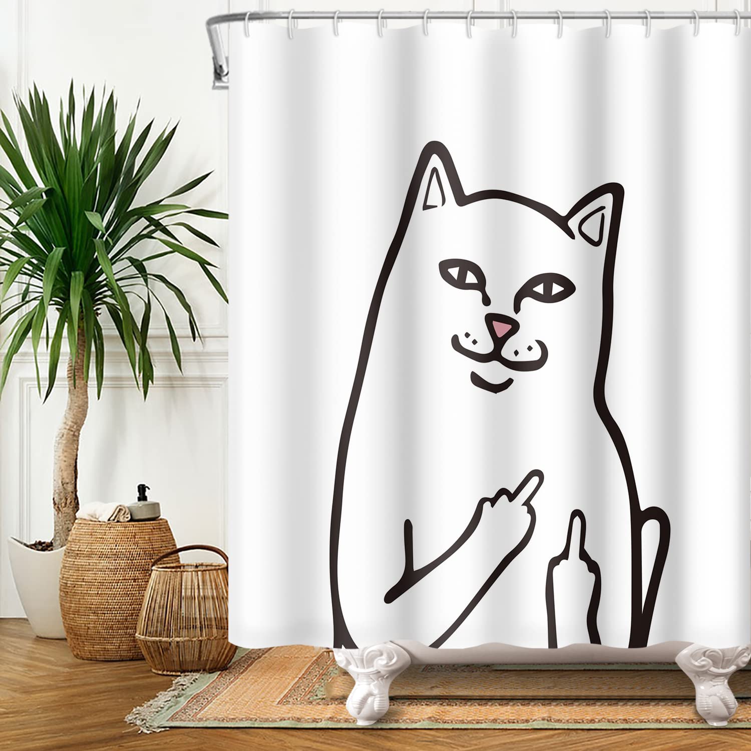 Homewelle Katzen-Duschvorhang Mit Piratenschiff Design - 183x183 Cm, Wasserdicht, Aus Polyester, Inkl. 12 Haken
