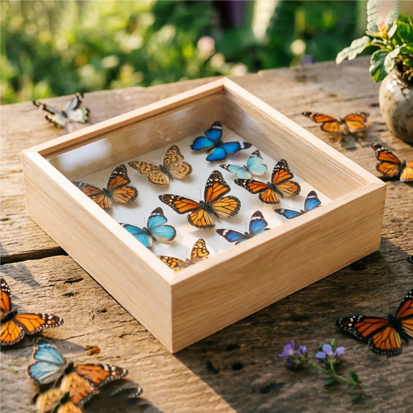 Insekten Schaukasten Holz mit Glasdeckel 30x30cm Quadratisch Insektenkasten Schmetterling Taxidermie Aufbewahrung Sammlervitrine Rahmen fur Entomologie Schmuck und Handwerk Box(30*30*10cm)