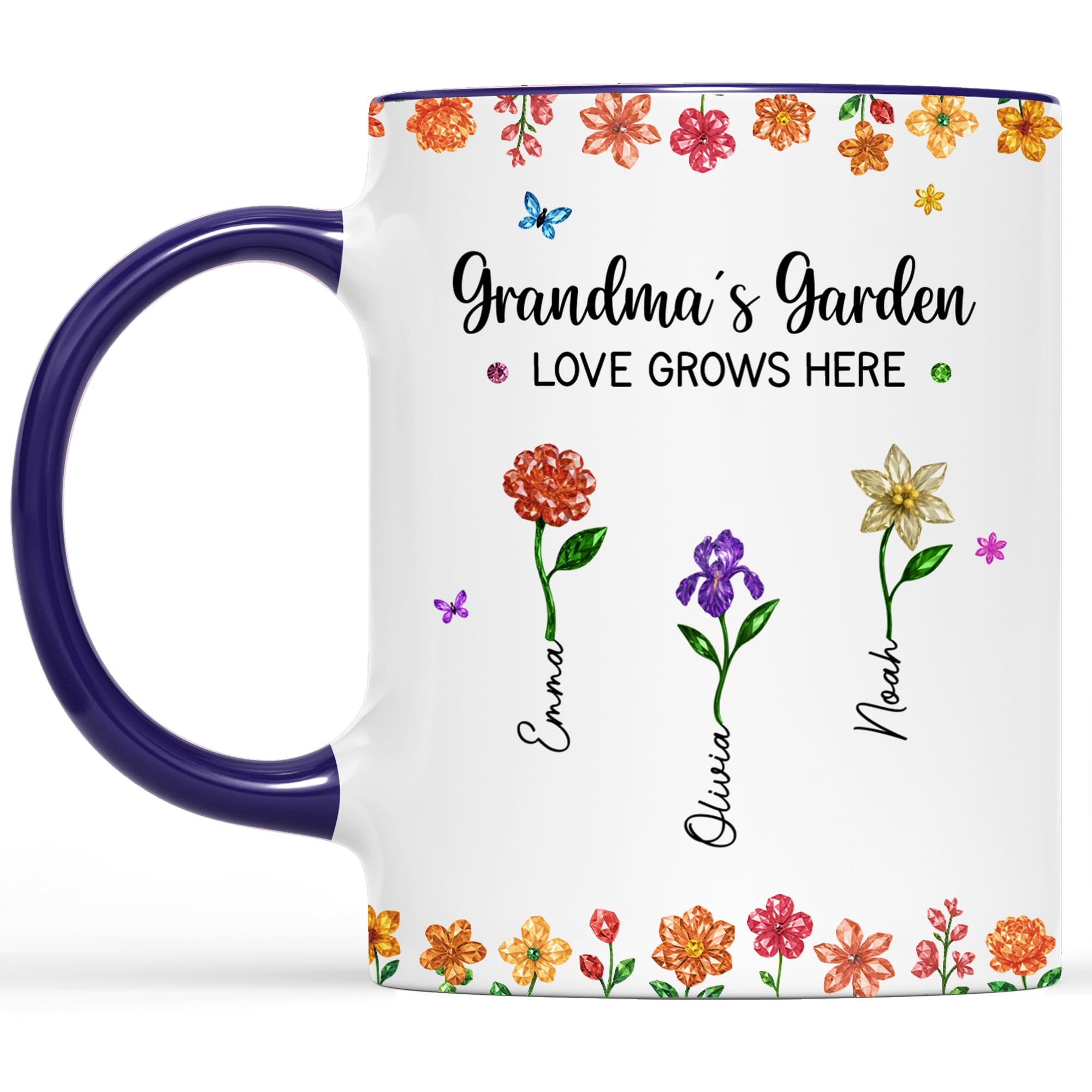 Personal Chic Custom Mug Name - Granny's Garden Love Grows Here - Personalised Mum Gifts, Grandma Gift, Mummy Mug, Grandma Cup, Personalised Mum Mugs, Granny Mugs (3 Kids)