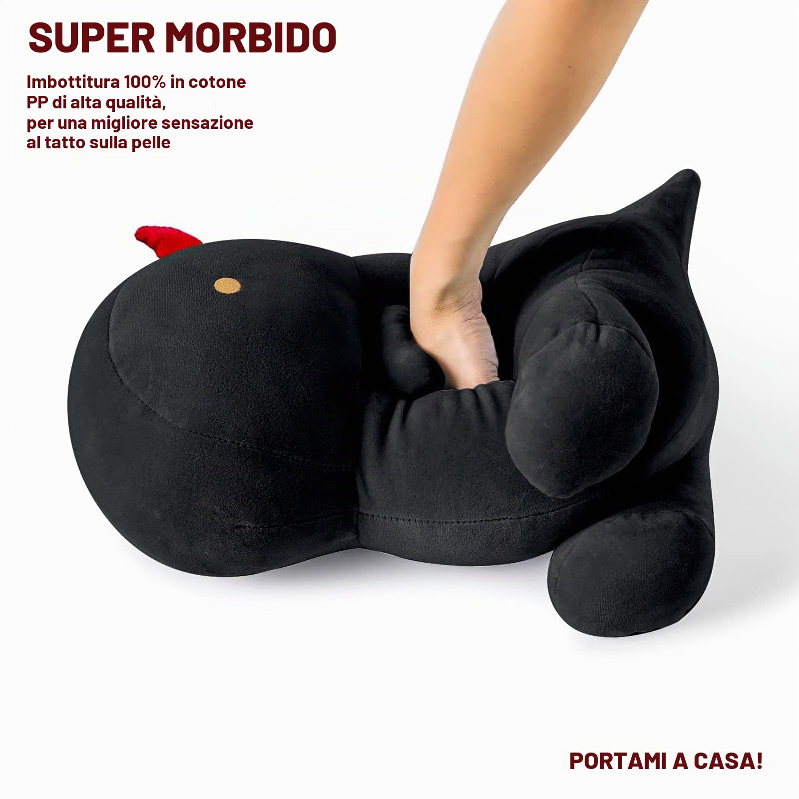 shownicer Peluche Dinosauro, Kawaii Dino Giocattolo Morbido, Animali di Peluche, Bambola di Peluche Cuscino, Regalo per Bambini Ragazza 3+ Anni (Nero, 45cm)
