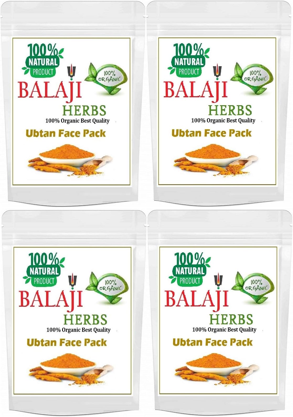 Balaji Herbs Ubtan Powder Sunni Pindi Bath Powder - Skin Lightening & Tan Removal - Ancient Ayurvedic Healing - Enriched with Turmeric 100g Each(pack 4)