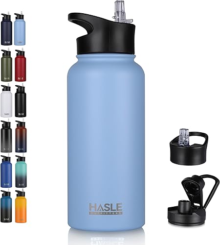 Miniatura 16 de HASLE OUTFITTERS Botella de agua deportiva de acero inoxidable de 32 onzas, aislada al vacío, de doble pared, a prueba de fugas, con 2 tapas (tapa