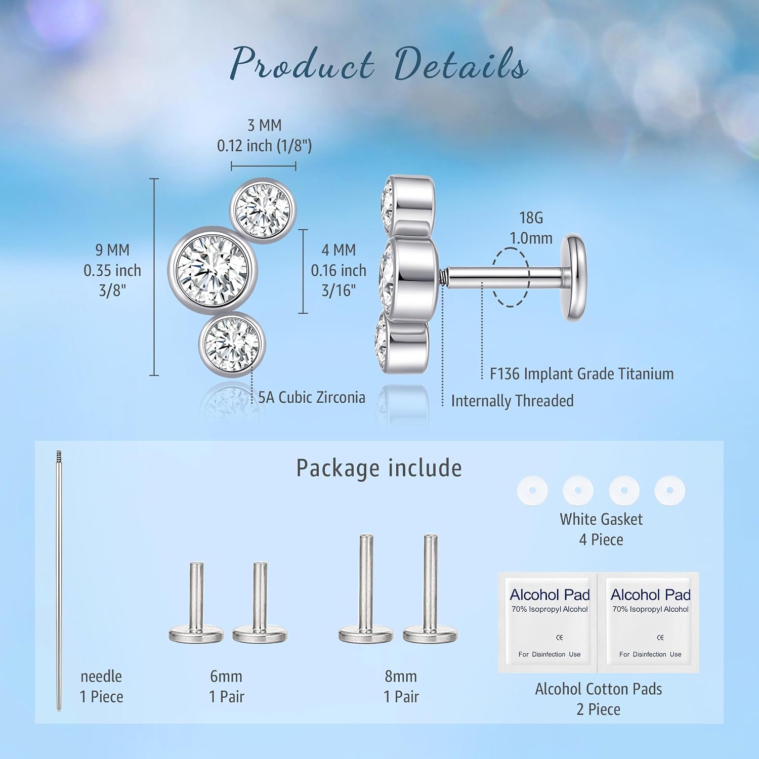 limerencia 2Pcs 18g Titanium Internally Threaded Tragus Piercing Jewelry image 2