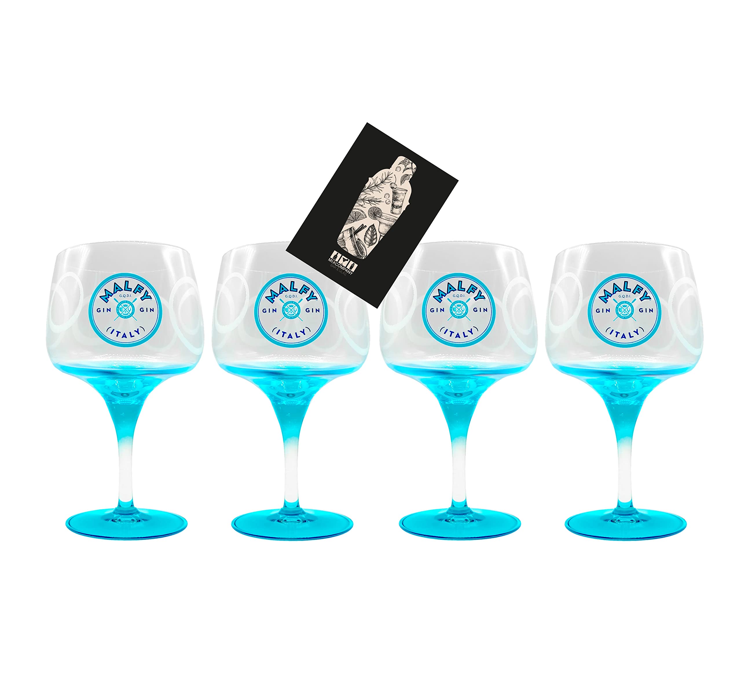 Malfy Gin Ballon Gläser Blau - 4er Set Stielglas Ballonglas Gin & Tonic Glas