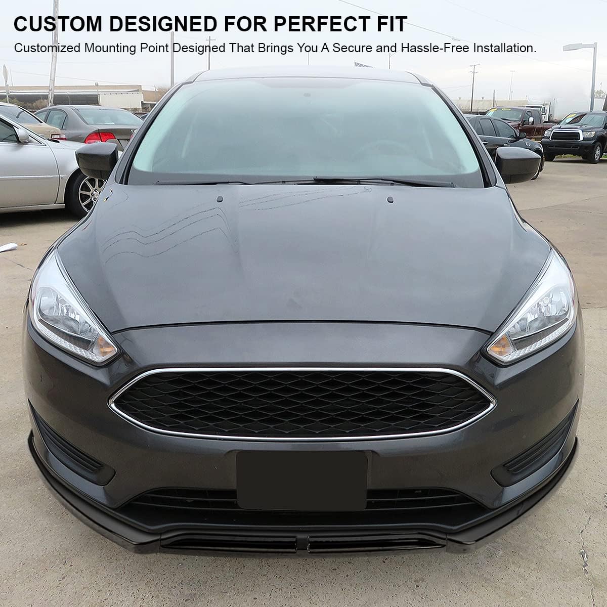 Spec-D Tuning Glossy Black Front Bumper Lip Spoiler Splitter Body Kit 3PC Compatible with 2015-2018 Ford Focus