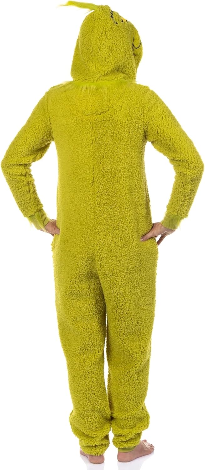 Dr. Seuss the Grinch Pajamas for Women, Soft & Cozy Sherpa Grinch Costume Pajamas for Women, Union Suit for Adults, S-3XL