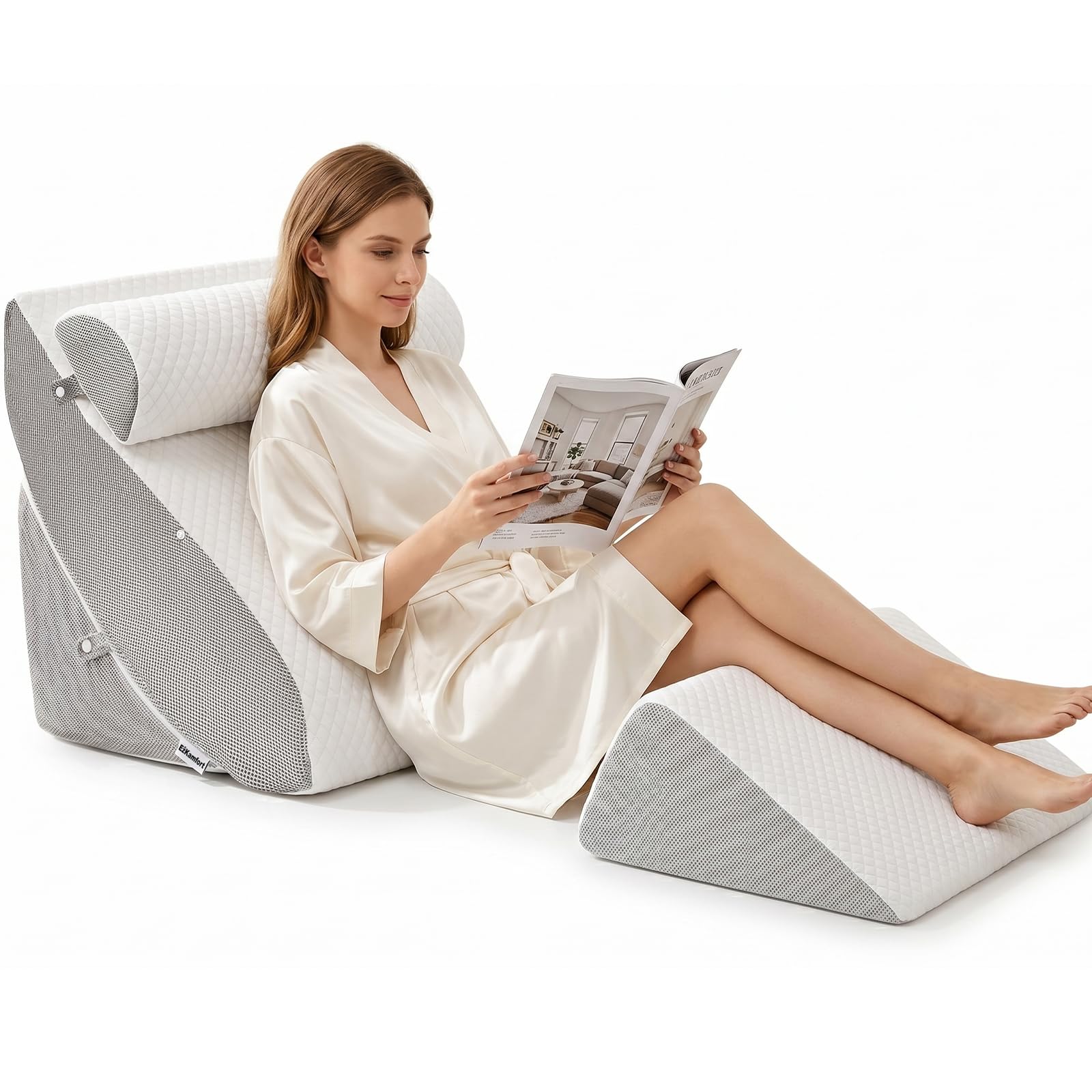 4-in-1 Wedge Pillow, Bed Wedge Pillow, Memory Foam Sleeping Support Pillow with Headrest Adjustable Incline Cushion with Washable Cover for Acid Reflux, Gerds, Back Pain, Snoring, Leg Elevation