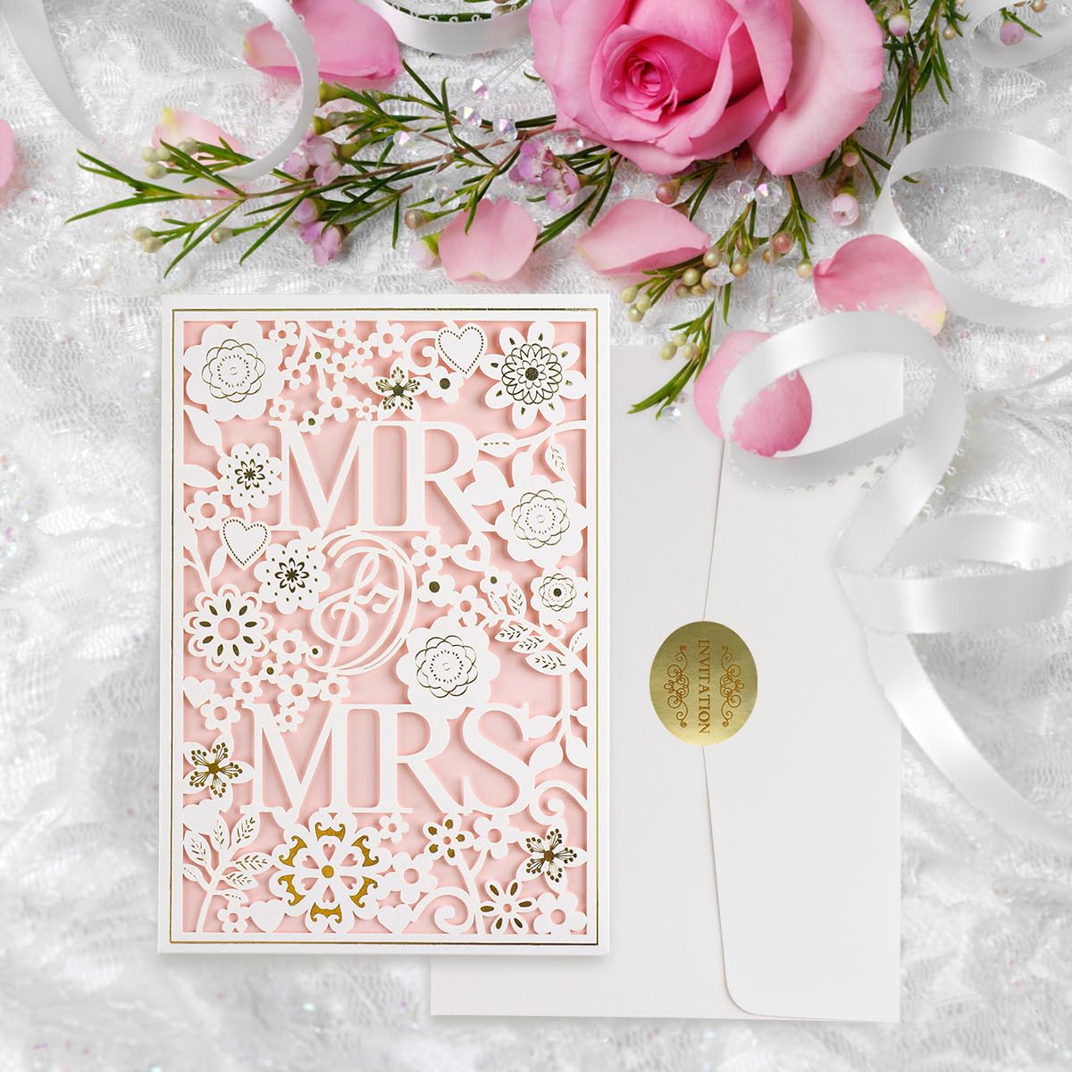 Elektheim Wedding Card with Envelope Card for Wedding Packaging Wish Greeting Card Wedding Invitations Signature Card for Wedding Gifts Bridal Shower Engagement Card - Image 3