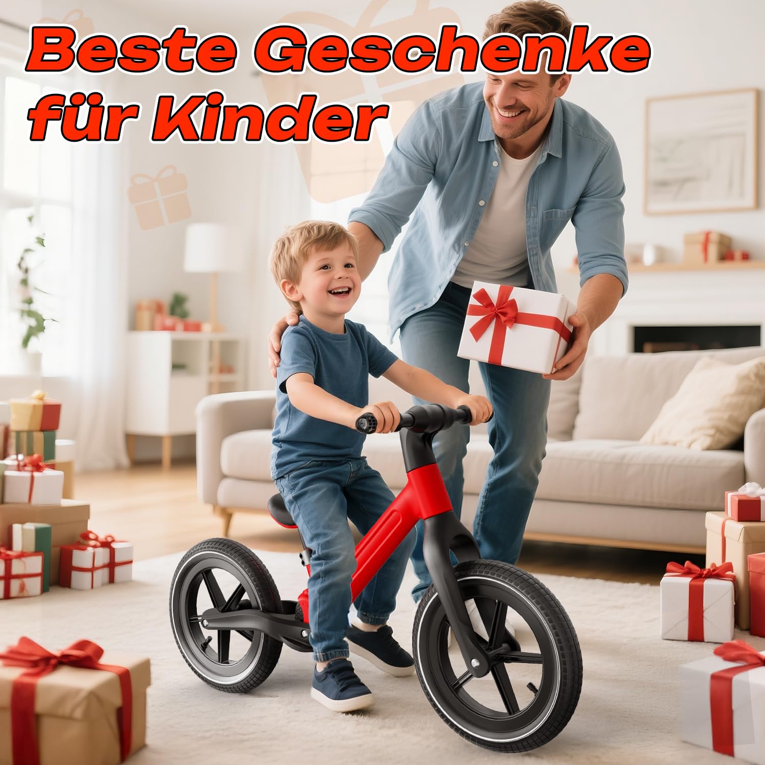 Skirfy Bicicleta infantil a partir de 2 años, juguete infantil para niños de 2 a 6 años, neumáticos de 14 pulgadas, asiento ajustable, marco ligero sin pedales, bicicleta de regalo para niños y niñas.