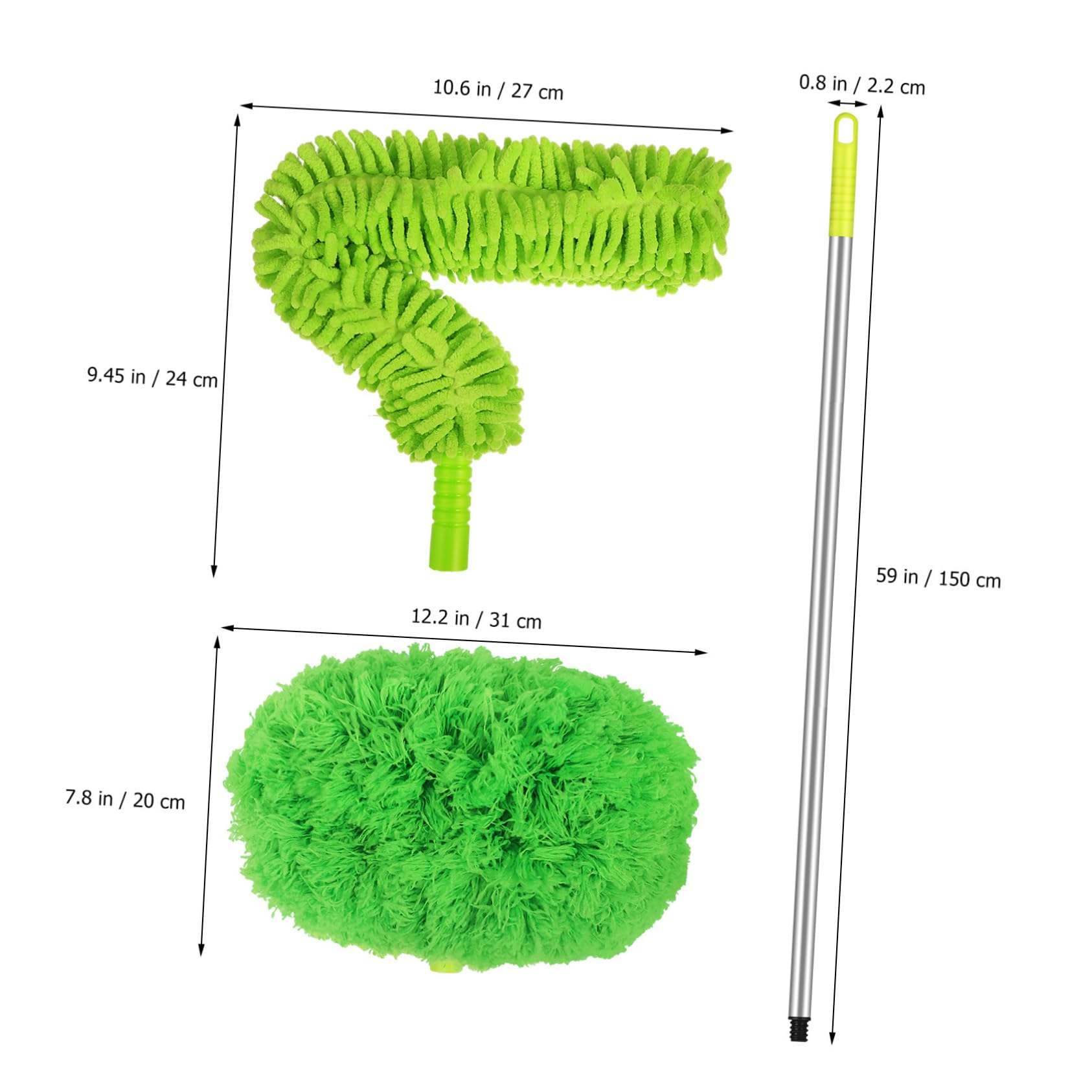 Plumero Extensible para Ventilador de Techo 1 Juego Aluminio Verde | Mango Largo Cabezal Desmontable, Diseño Multifunción, para Muebles y Superficies Altas