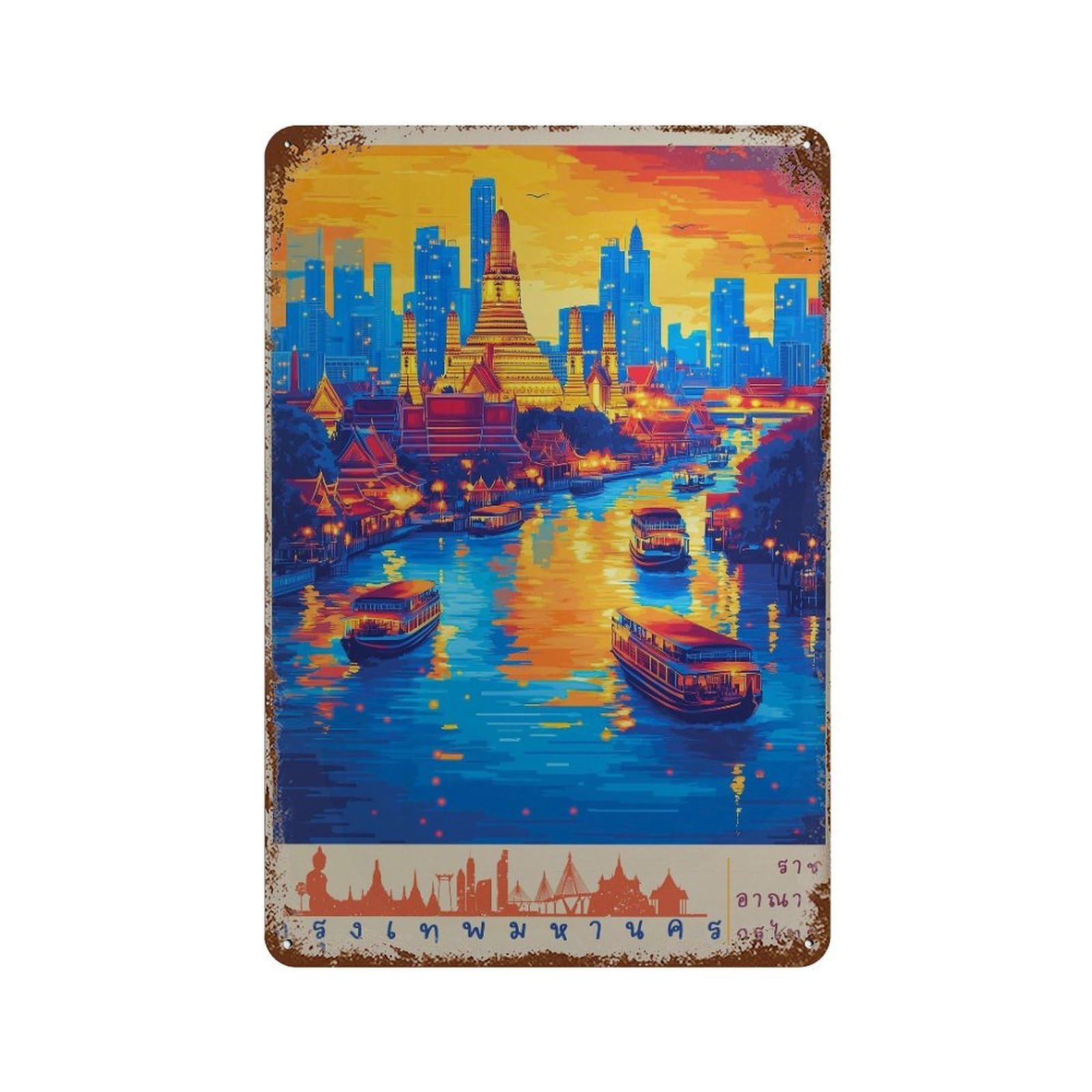 xiaoxiaoshen Bangkok Travel Wat Arun Temple Thailand in Thai Wall Decor Art Metal Tin Poster Modern Home Decor Art Home Bar Shop Decorations Vintage Sign 30x20cm