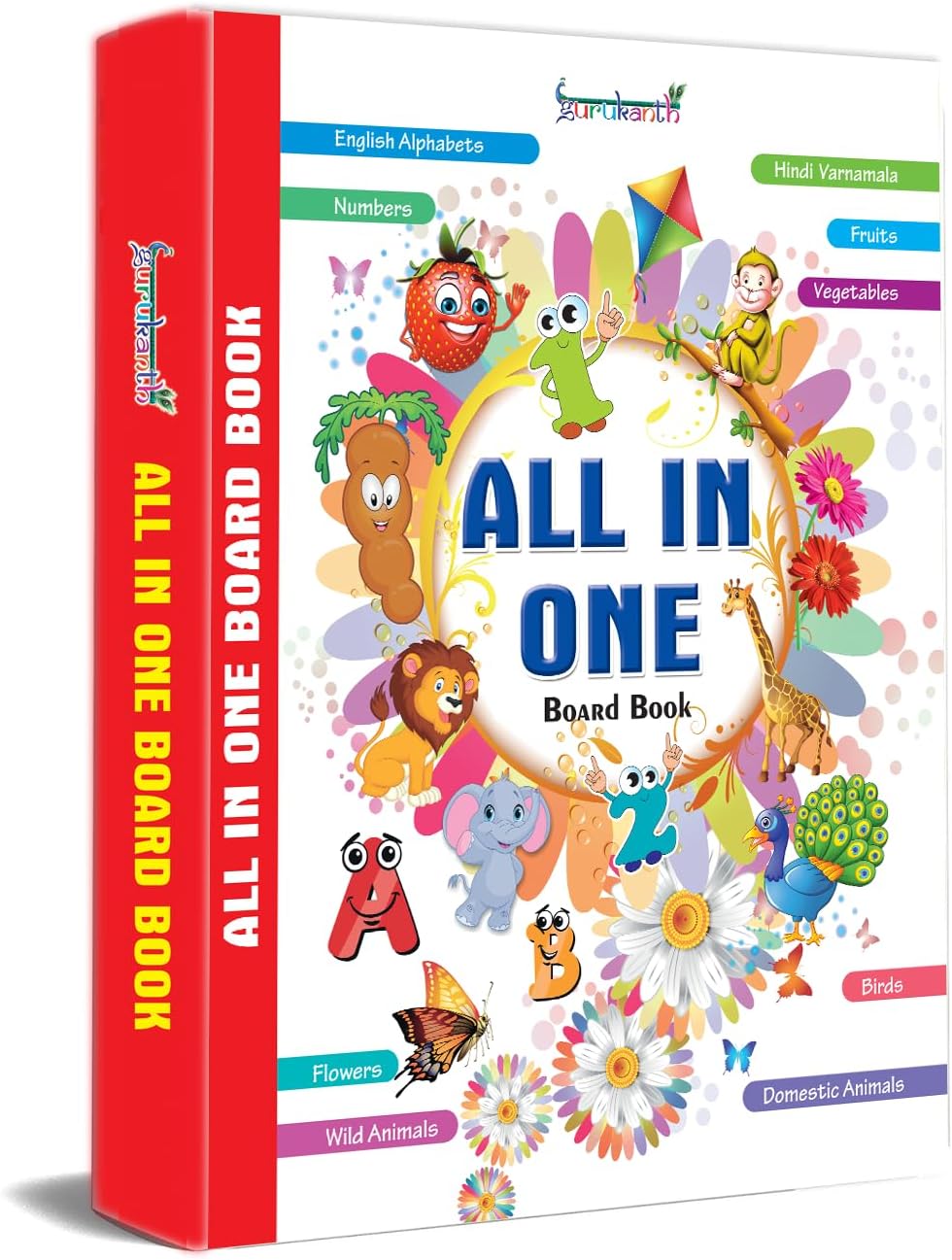 All In One Early Learning Board Book For Kids to Learn Alphabet, Numbers, Shapes and Colours, Transport, Birds and Animals, Professions, Opposite , Parts of the body and Objects Around Us.