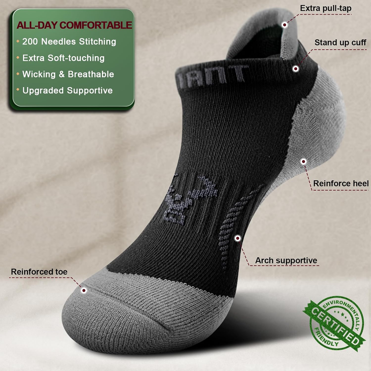 BULLIANT Women Ankle Socks, Active Low-Cut Sock Cushioned Footbed Arch Support for Running Walking Sneakers - Image 4